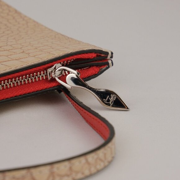 Christian Louboutin Mini Logo Croc-Embossed Leather Zip Pouch Clutch, Beige - Picture 9 of 10